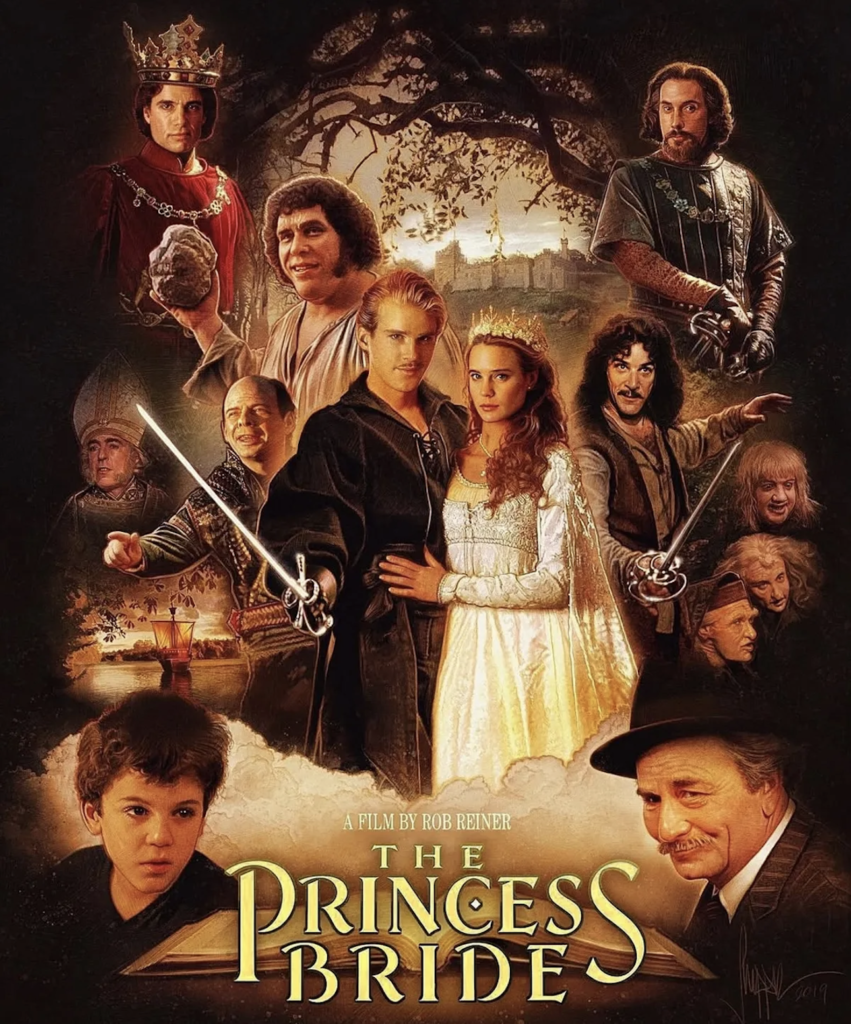 Poster for the movie The Princess Bride—the image is a collage showing all of the film's main characters